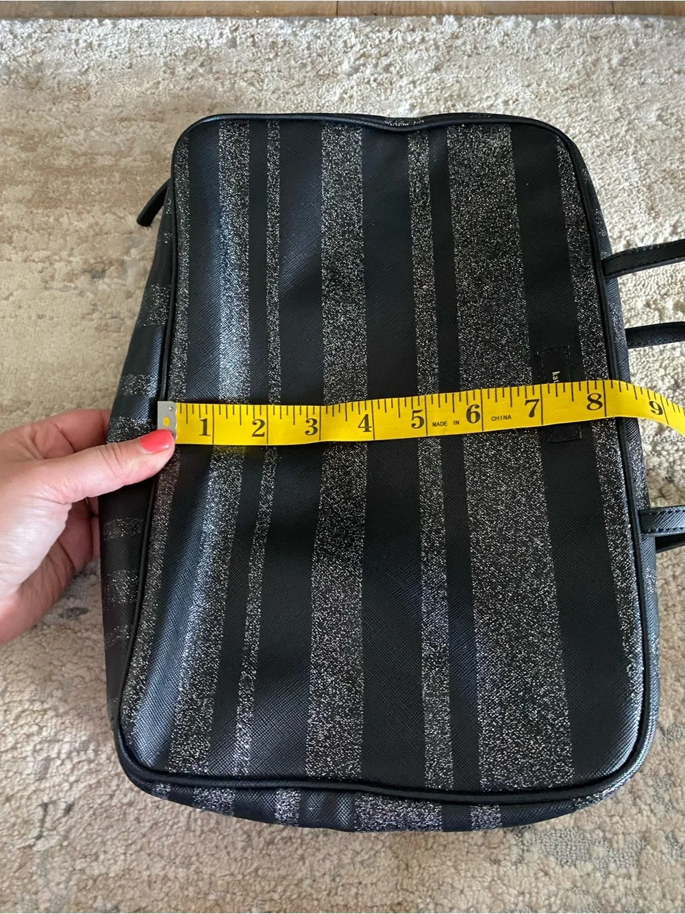 Kate Spade Giana Haven Lane Glitter Stripe Travel Cosmetic Bag Shower Makeup